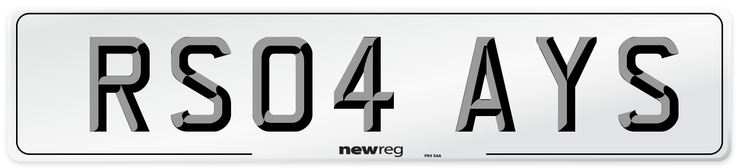 RS04 AYS Number Plate from New Reg